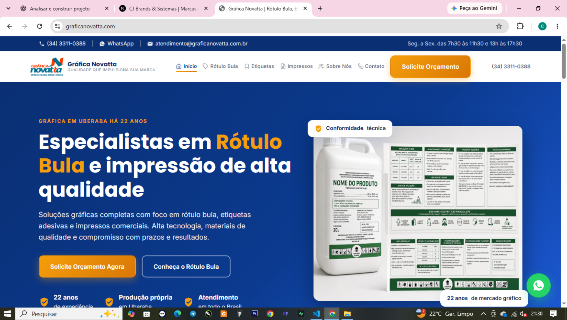 Site institucional da Gráfica Novatta